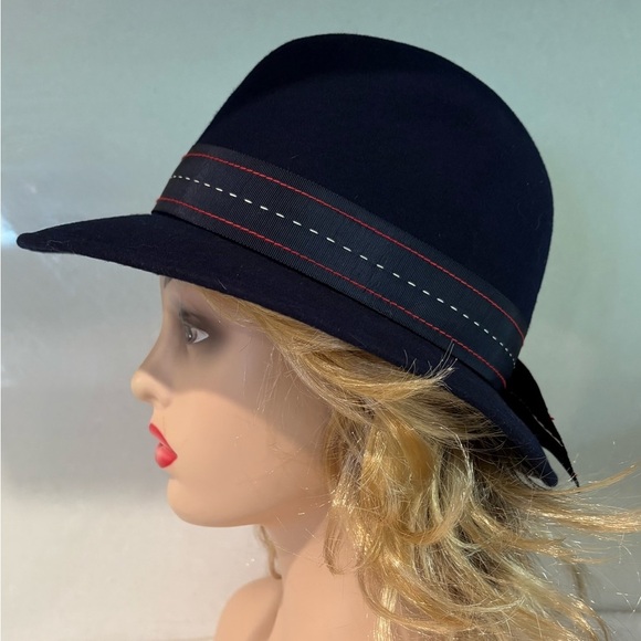 Vintage Geo. W. Bollman & CO. Doeskin Felt 100% Wool Fedora Hat - Navy Blue - Picture 3 of 9